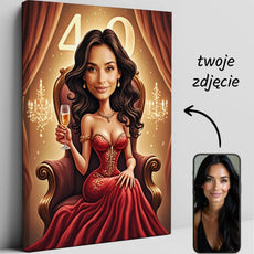Karykaturalny portret na płótnie na 40 urodziny dla kobiety Personalizowany glamour