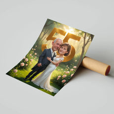 Personalizowany portret olejny na rocznicę ślubu z karykaturą na plakacie