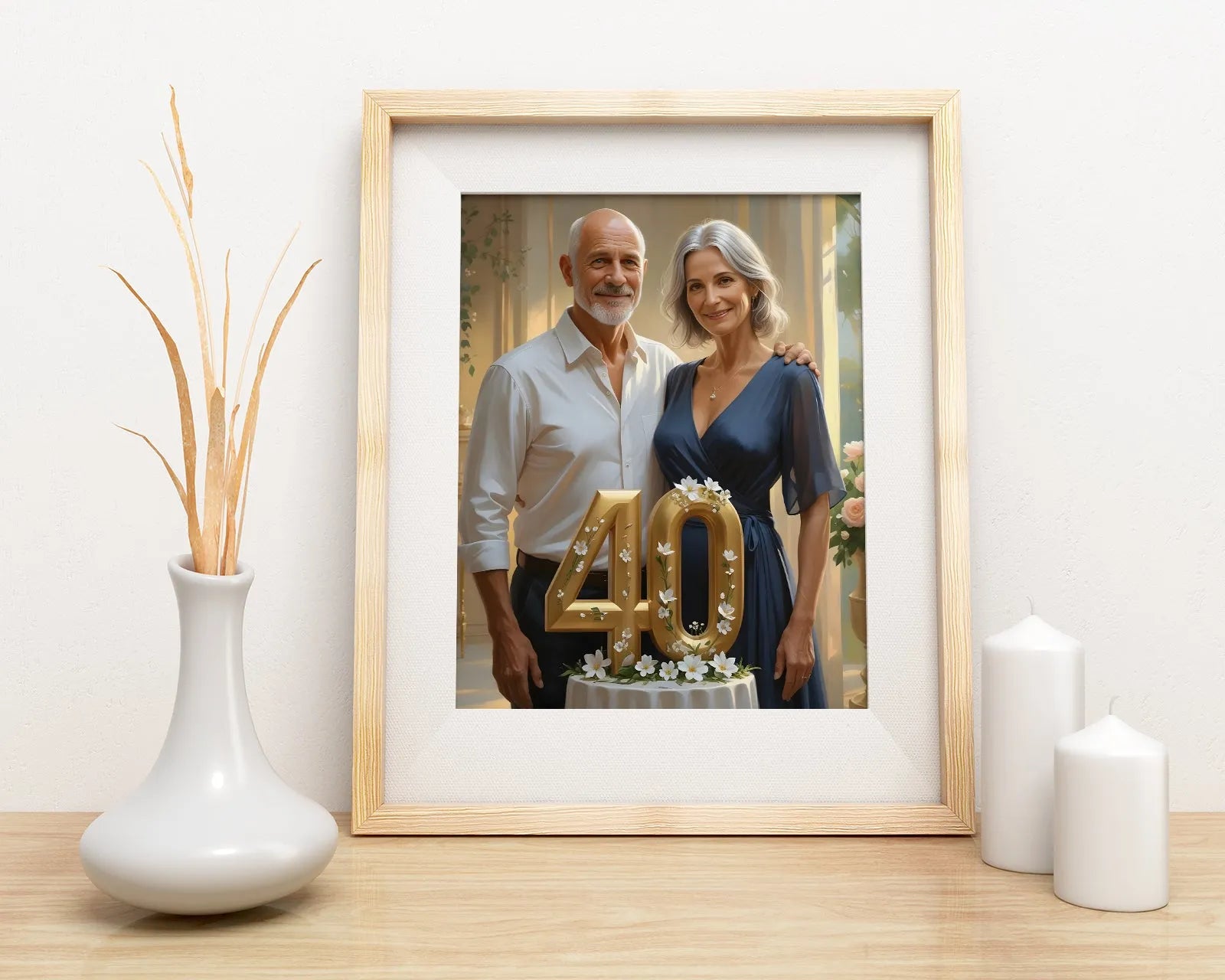 Osobisty portret olejny na rocznicę ślubu przedstawia parę świętującą 40 lat razem