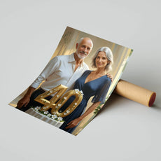 Plakat z parą świętującą 40. rocznicę ślubu w ramach Personalizowany Portret Olejny na Rocznicę