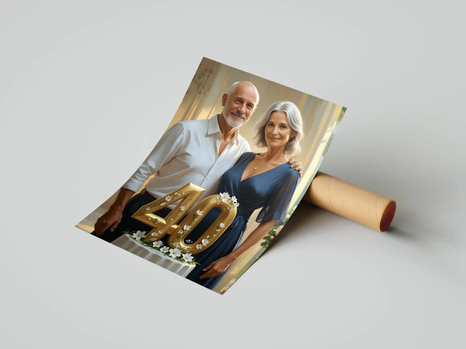 Plakat z parą świętującą 40. rocznicę ślubu w ramach Personalizowany Portret Olejny na Rocznicę