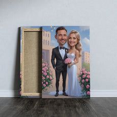 Personalizowany portret Pary Młodej w stylu glamour na płótnie z karykaturą