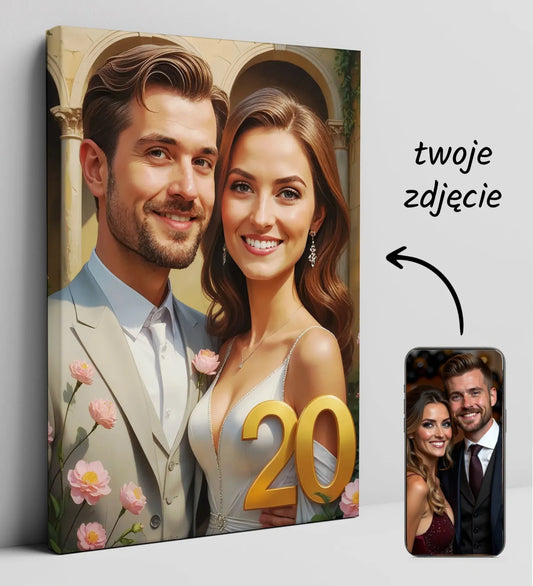 Personalizowany portret na 20. rocznicę ślubu, obraz na płótnie do personalizacji