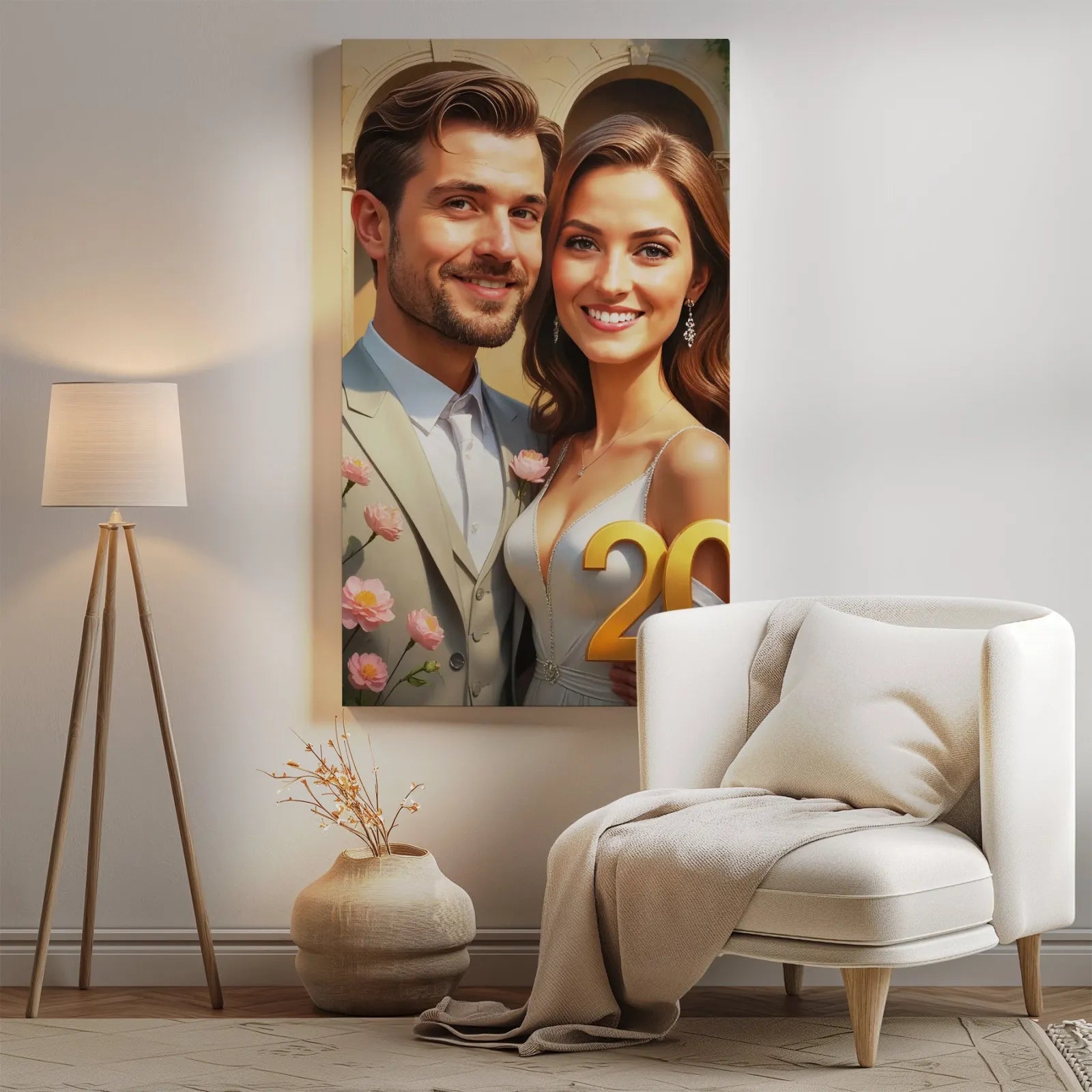 Romantyczny portret pary na prezent na 20. rocznicę ślubu Personalizowany portret