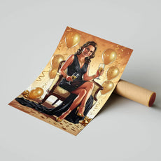 Celebracyjny plakat z kobietą biznesu i cyfrą na personalizowany portret urodzinowy
