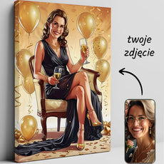 Personalizowany portret urodzinowy kobiety biznesu na płótnie obraz z cyfrą
