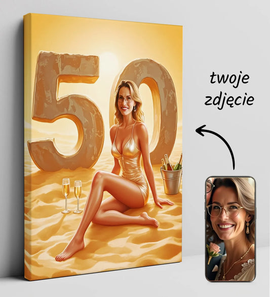 Spersonalizowany obraz na płótnie z okazji 50. urodzin na Plaży, idealny prezent
