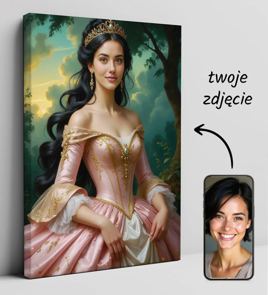 Personalizowany portret księżniczki na płótnie do dostosowania z ulubionym zdjęciem