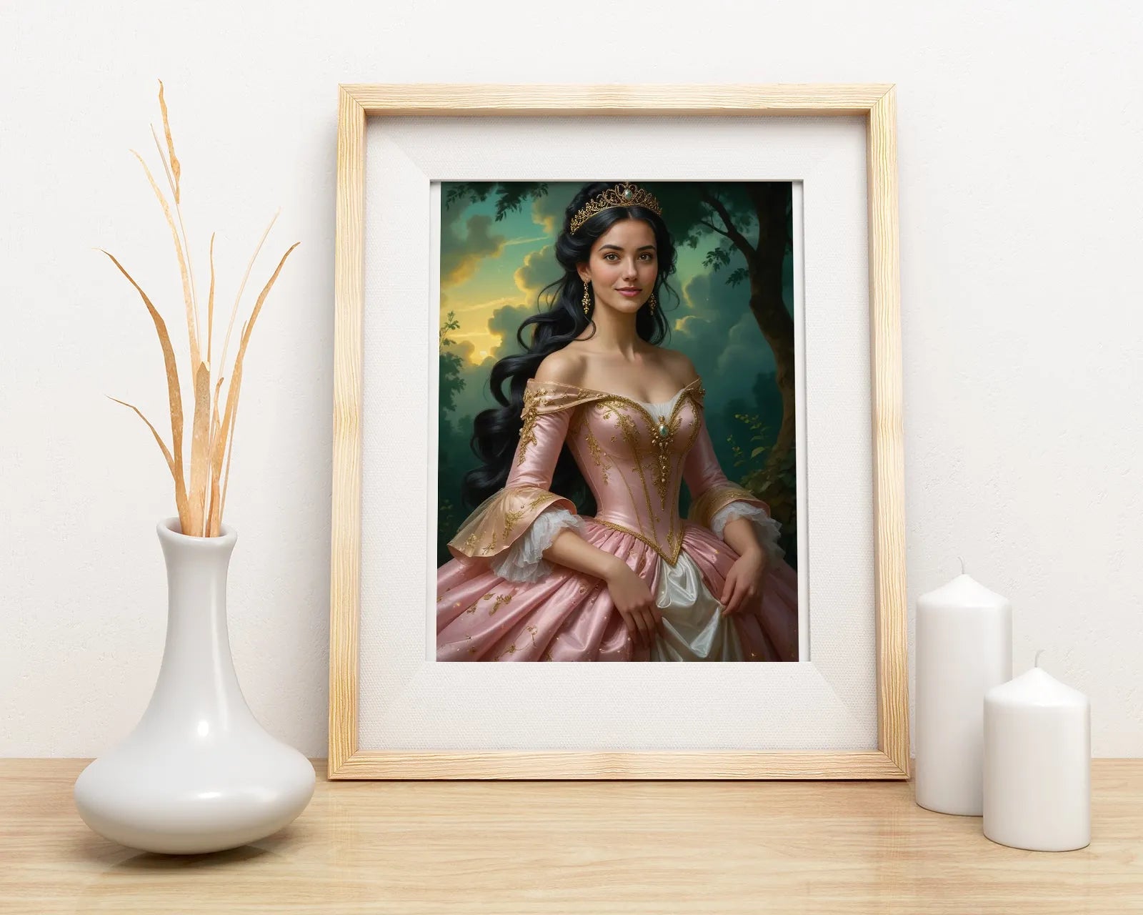 Framowany portret księżniczki w personalizowanym dziele sztuki na płótnie