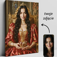 Canvassowy portret królowej na tronie dla Personalizowany Portret ze Zdjęcia na Tronie Królewskim