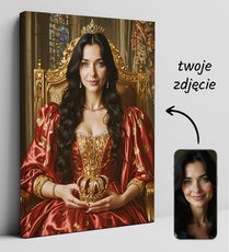 Canvassowy portret królowej na tronie dla Personalizowany Portret ze Zdjęcia na Tronie Królewskim