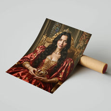 Portret królowej na tronie, personalizowany print ze zdjęcia, eleganckie dodatki