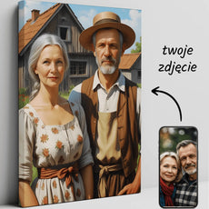 Personalizowany portret na płótnie Polish Gothic - Portret Farmera z żoną