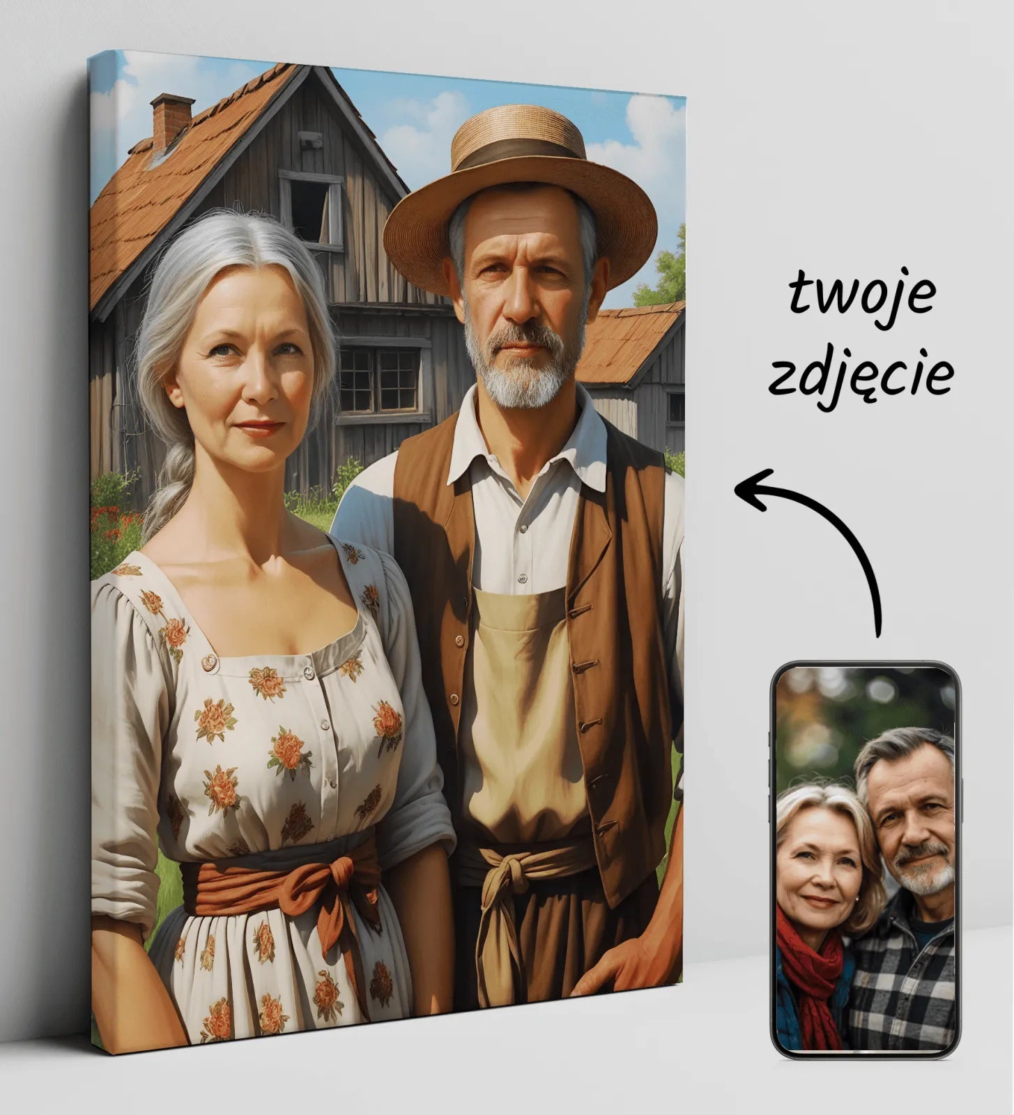 Personalizowany portret na płótnie Polish Gothic - Portret Farmera z żoną