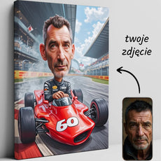 Karikatura portret na płótnie mężczyzna w samochodzie wyścigowym