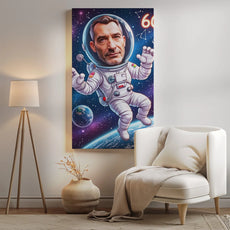 Aksamitna kolorowa kanwa z karykaturą astronauty na prezent urodzinowy dla faceta