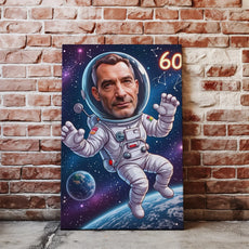 Kosmiczny portret kynowy z astronautą na płótnie, idealny prezent na urodziny dla faceta