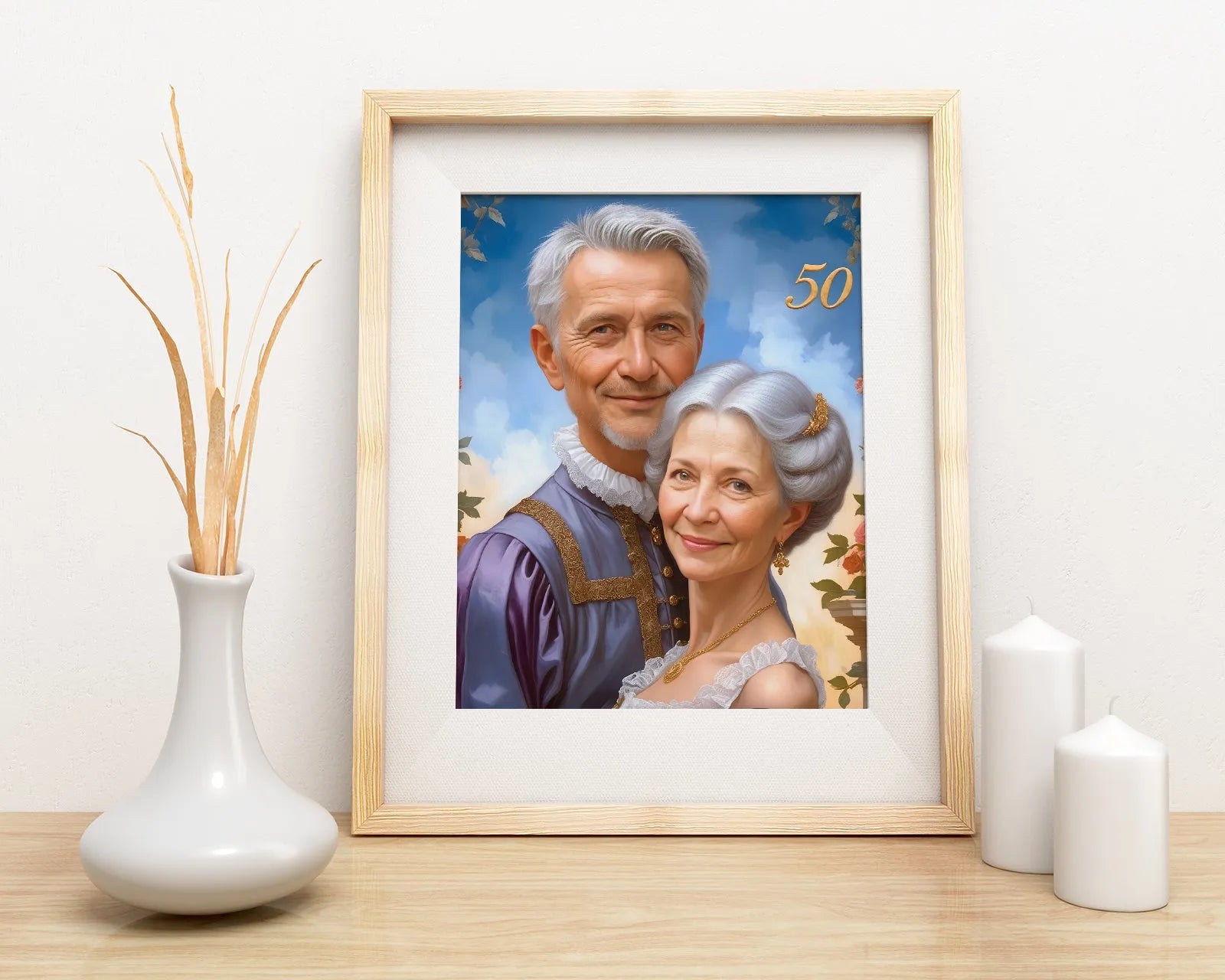 Framowane portret na 50 rocznicę ślubu, elegancka pamiątka dla pary