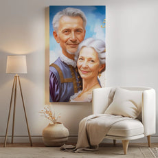 Renaissance-style portrait of an elderly couple for 50th wedding anniversary gift