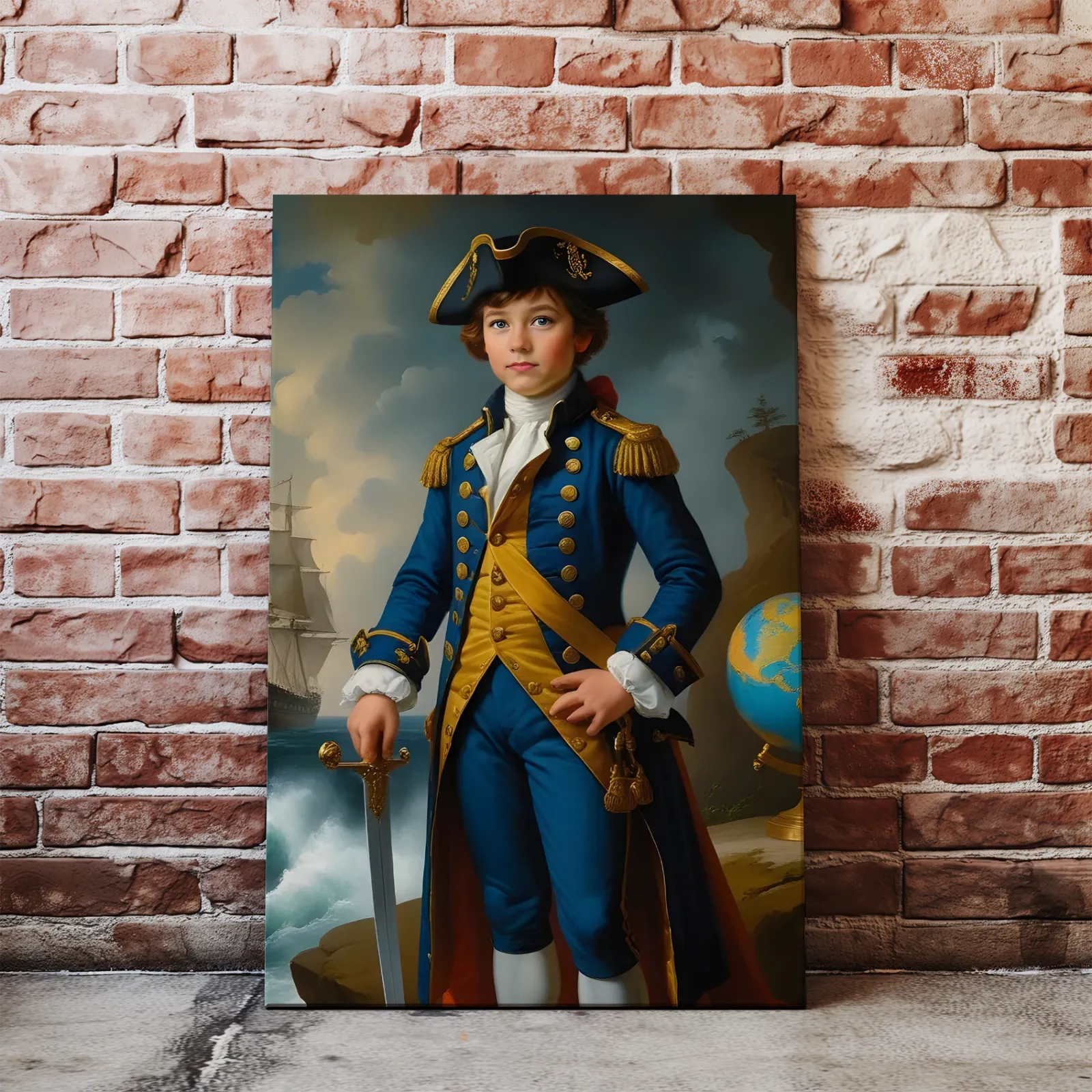 Portret chłopca w mundurze marynarskim jako Młody Pirat