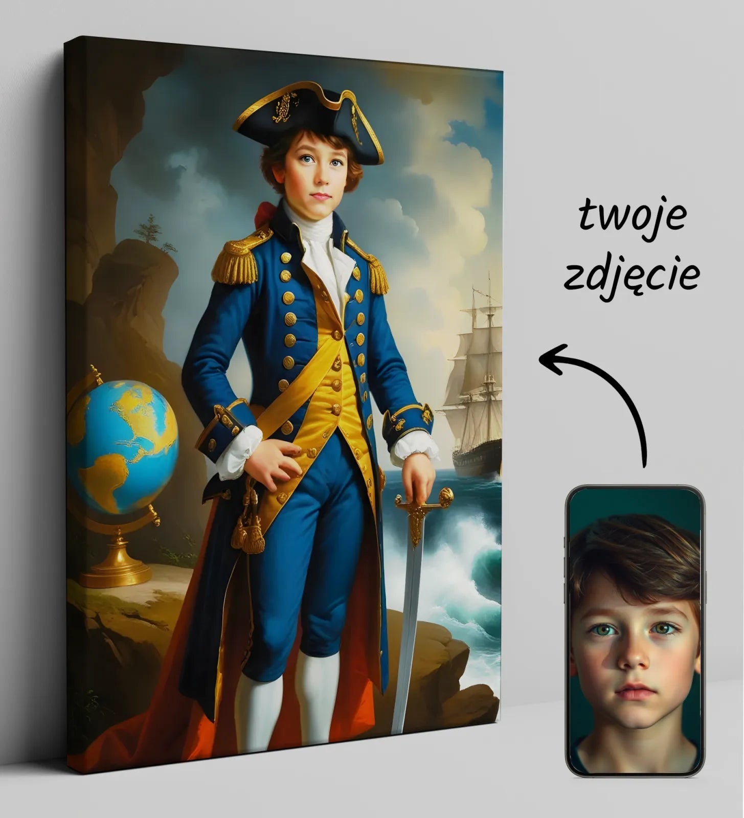 Portret chłopca jako Młody Pirat na niestandardowym płótnie do personalizacji