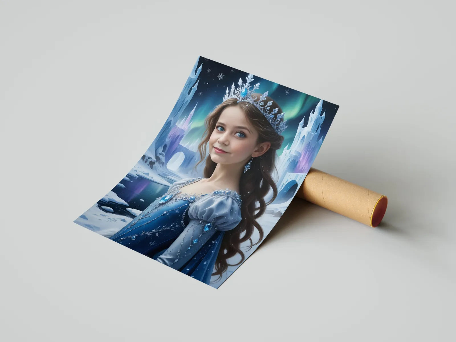 Plakat przedstawiający fantastyczną księżniczkę w stylu Elzy z Krainy Lodu