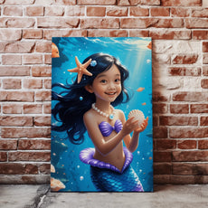 Mermaid-themed canvas print for child’s portrait as a Little Mermaid