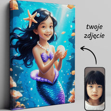 Personalizowany obrazek Mała Syrenka z dzieckiem w motywach morskich