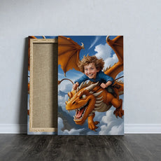 Canvas print of a boy riding a dragon in Portret dziecka jako obraz