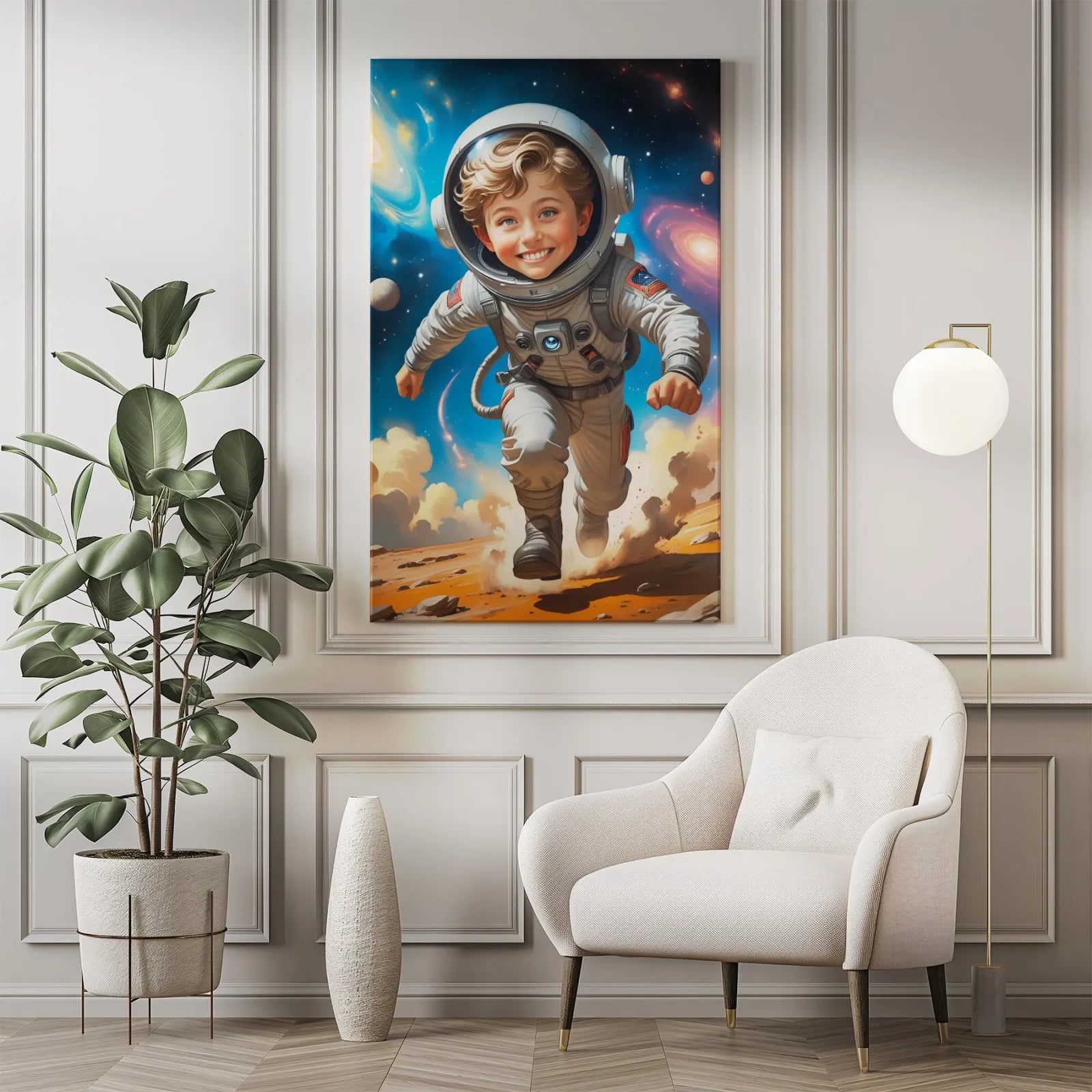 Framed painting of a child as an astronaut, perfect gift idea for kids