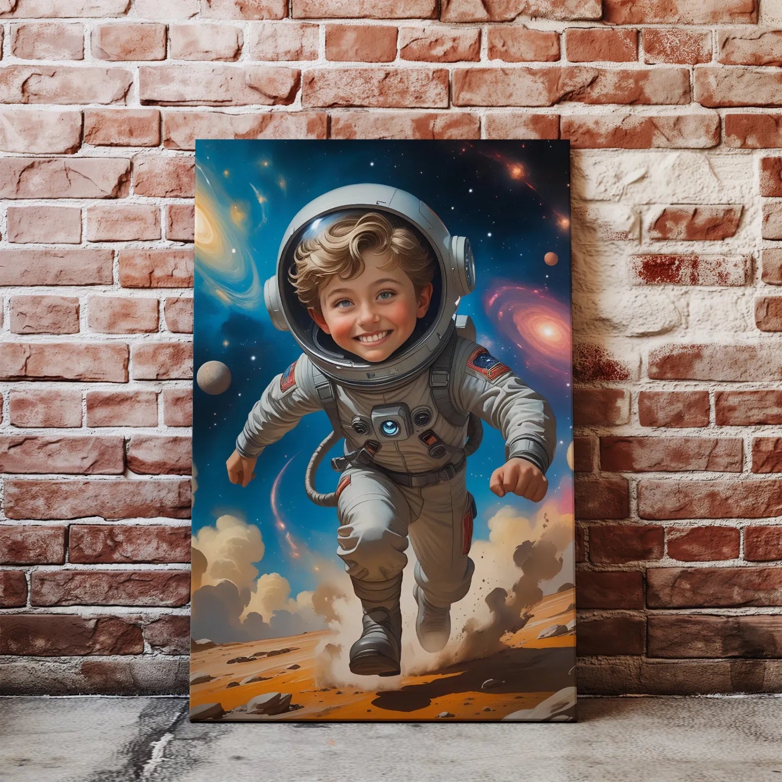 Canvas print featuring a smiling child astronaut for a unique gift idea