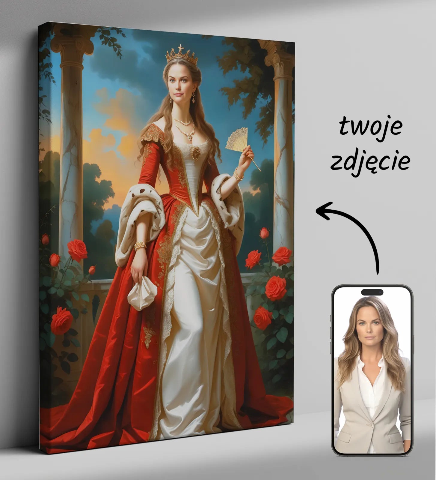 Personalizowany portret na płótnie w królewskim stylu dla wyjątkowych kobiet
