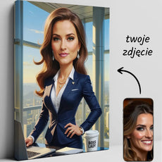 Emanująca elegancją karykatura kobiety jako CEO w stylu portretowym
