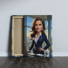 Kanwa z karykaturą eleganckiej bizneswoman jako CEO na ścianę