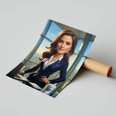 Plakat kobiety jako CEO, elegancka karykatura szefowej, artystyczny portret
