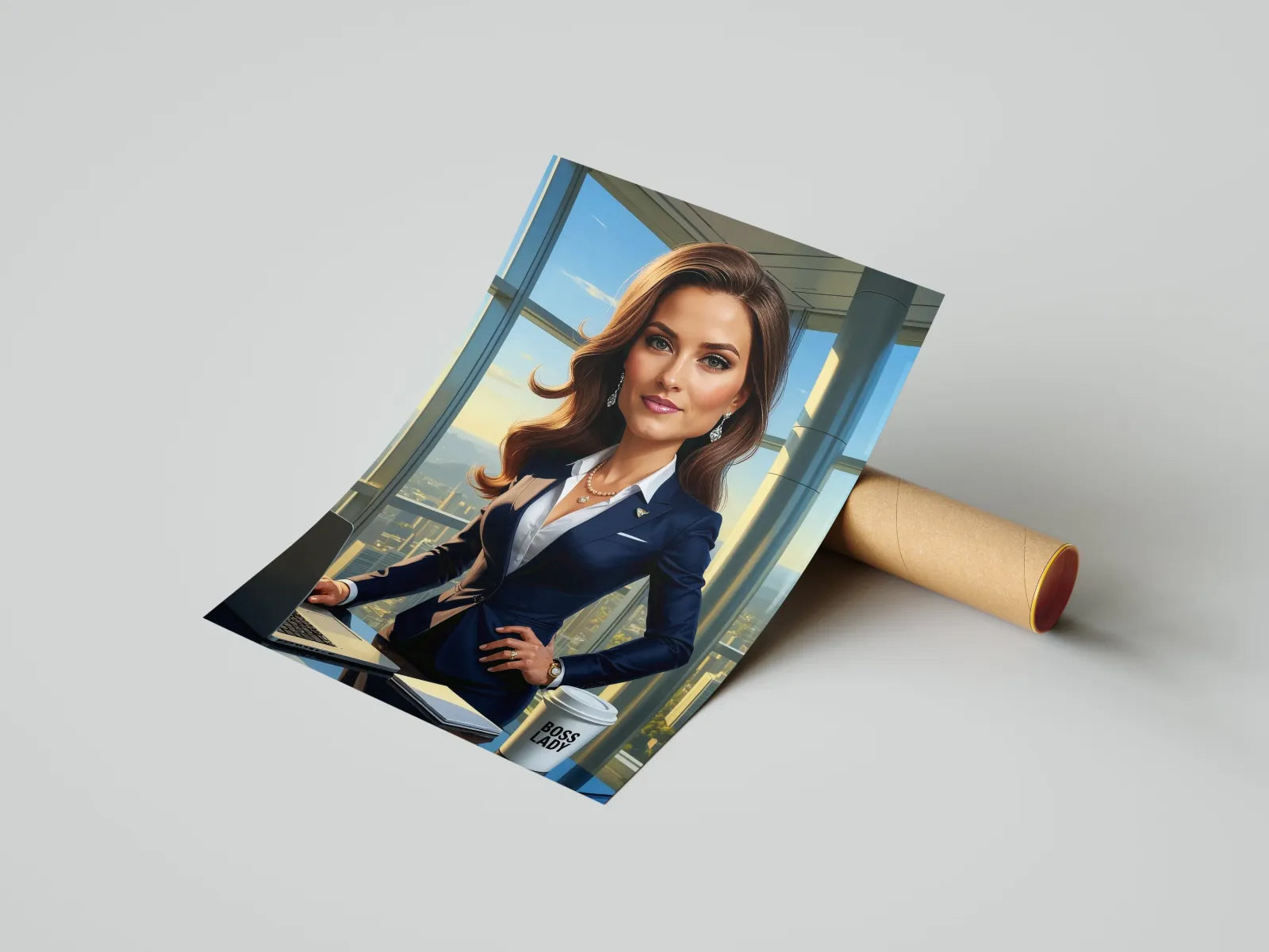 Plakat kobiety jako CEO, elegancka karykatura szefowej, artystyczny portret