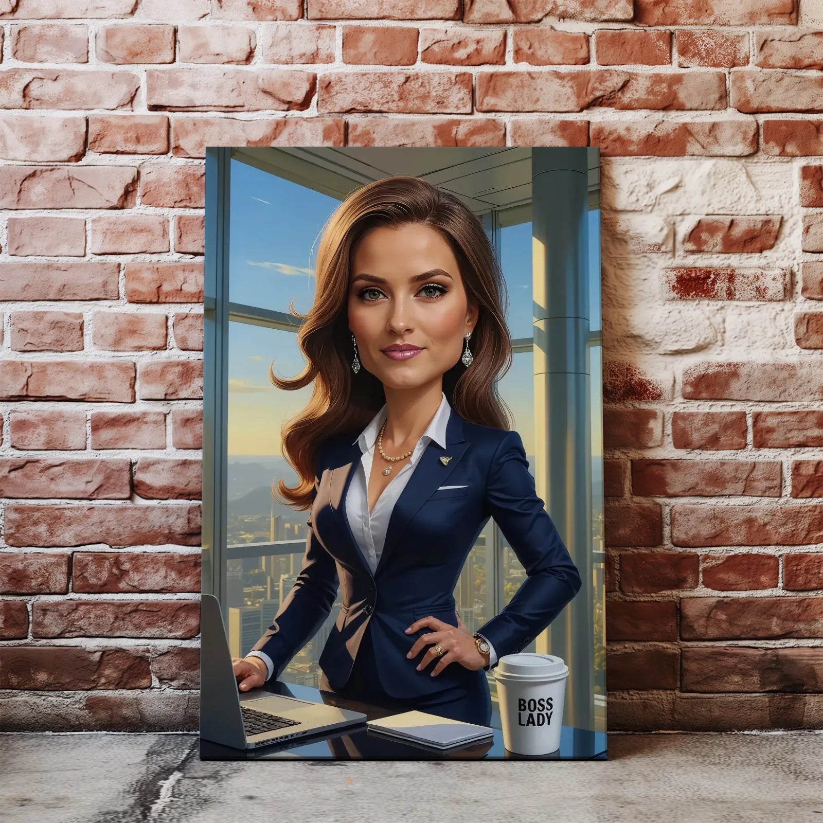 Elenka elegancka karykatura bizneswoman w garniturze jako CEO na portrecie