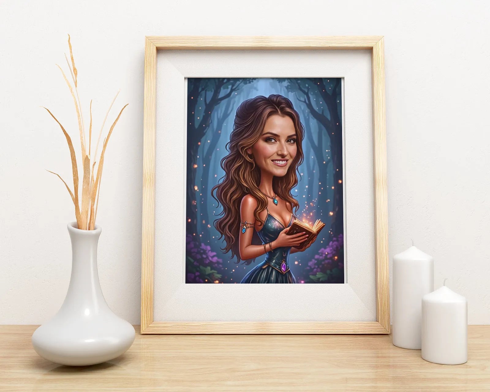 Brązowa oprawiona fantastyczna portret kobiety jako czarodziejki na sprzedaż