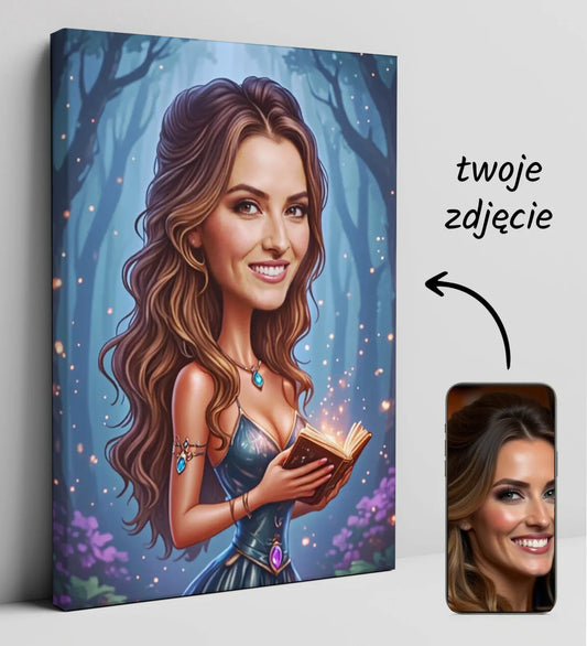 Spersonalizowany renesansowy portret kobiety jako czarodziejki na canvasie