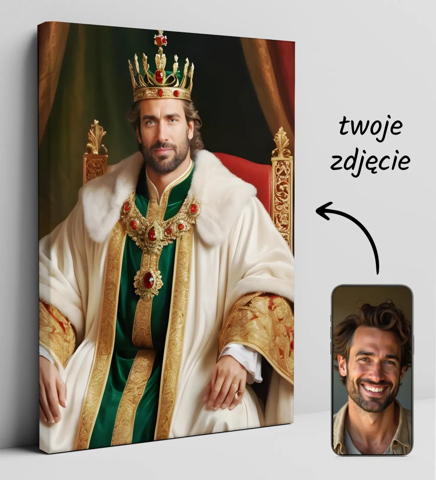 Personalizowany regalny portret na płótnie Portret Królewski - król na tronie