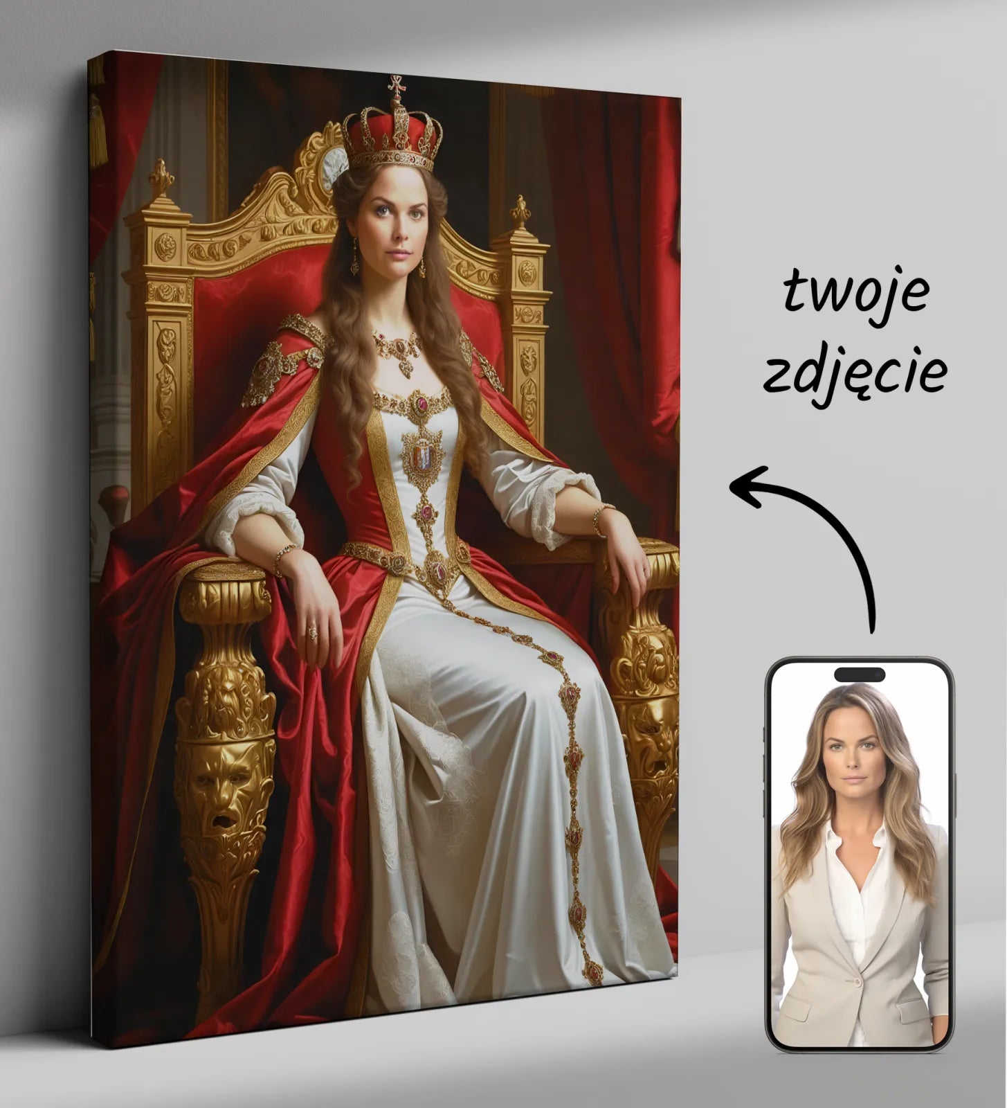 Personalizowany regalny portret na płótnie Portret Królowej na Tronie