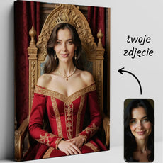 Personalizowany portret królowej na tronie w stylu renesansowym na płótnie