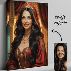 Portret królowej w osmańskim stylu przedstawiający kobietę w tradycyjnym stroju
