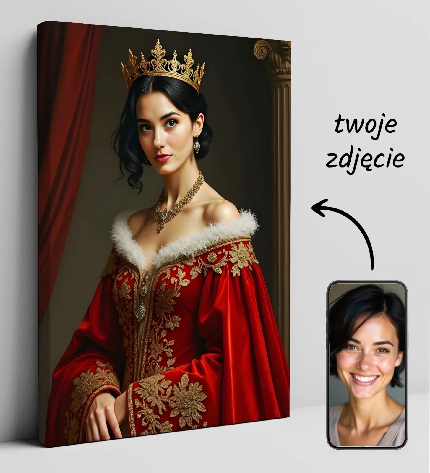 Personalizowany regalny portret na canvas z kolekcji Portret Księżniczki ze zdjęcia