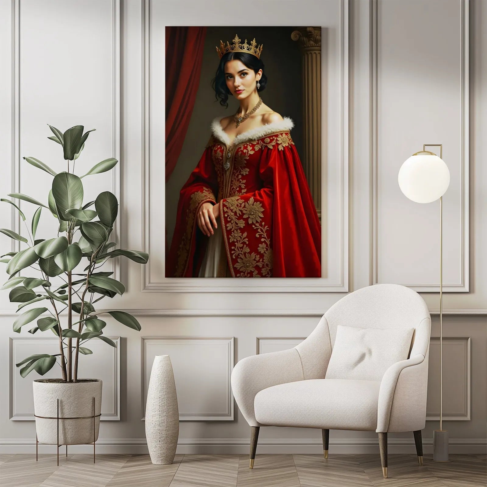Portret Księżniczki ze zdjęcia w eleganckiej ramie z wizerunkiem królowej
