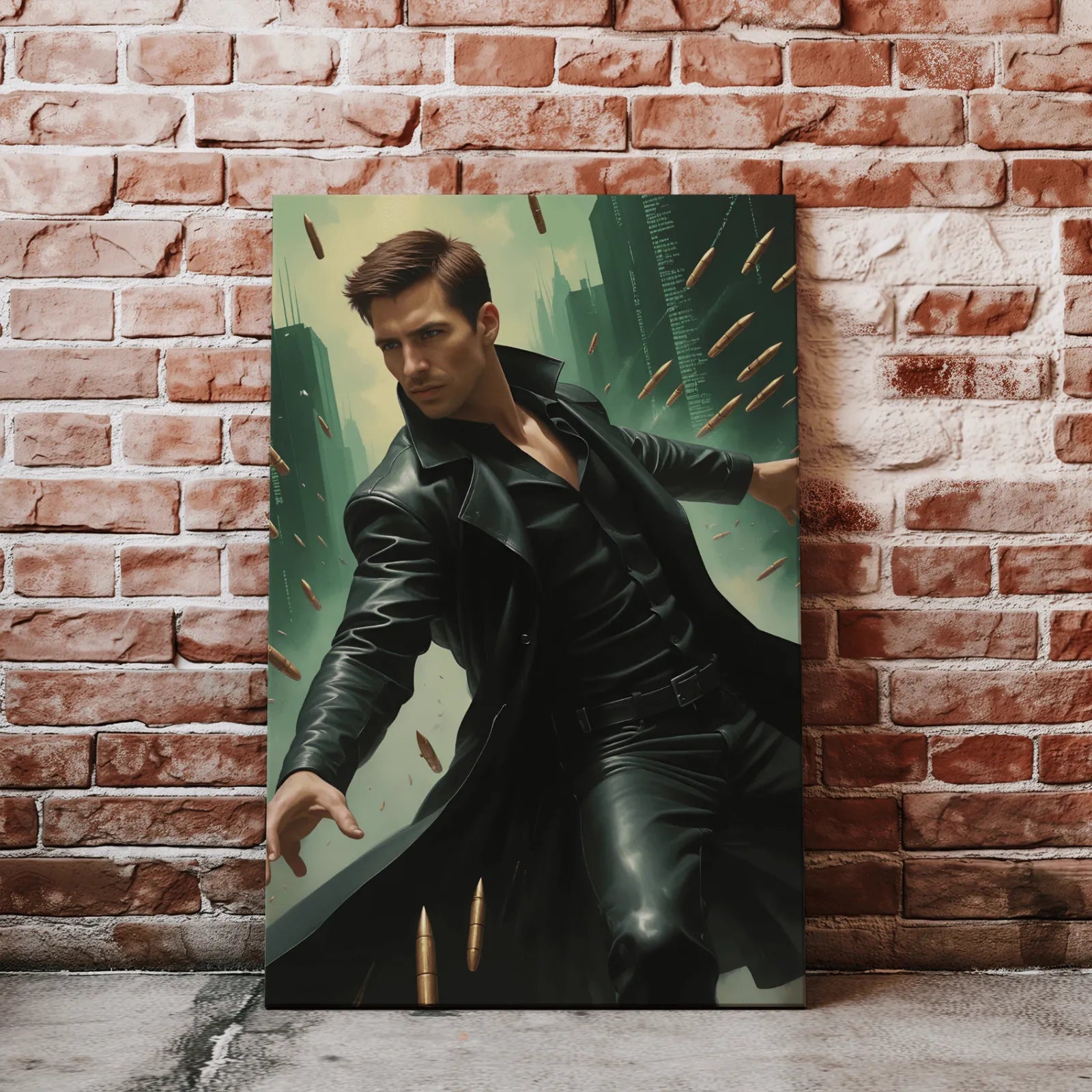Portret Matrix Neo z nadrukiem inspirowanym filmem Matrix w stylu kanwy