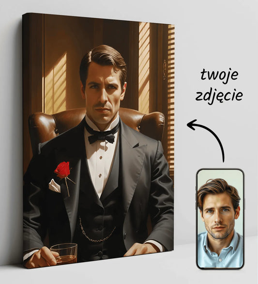 Personalizowalny portret na canvasie Portret Ojciec Chrzestny do wyjątkowych prezentów