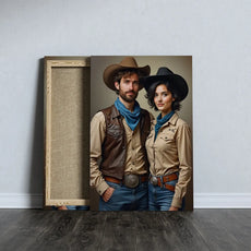 Canvas print of a cowboy couple in the Wild West titled Portret Pary na dzikim zachodzie