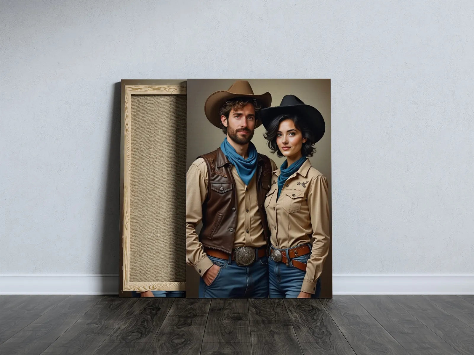Canvas print of a cowboy couple in the Wild West titled Portret Pary na dzikim zachodzie