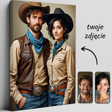 Personalizowany portret kowbojów na płótnie w stylu Dzikiego Zachodu